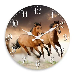 Personalized Animal Horse Element Wooden Wall Clock Living Room Bedroom Kitchen Home Decoration Silent Quartz Clock Holiday Gift 10-Inch 12-Inch 14inch 16inch (No Battery)