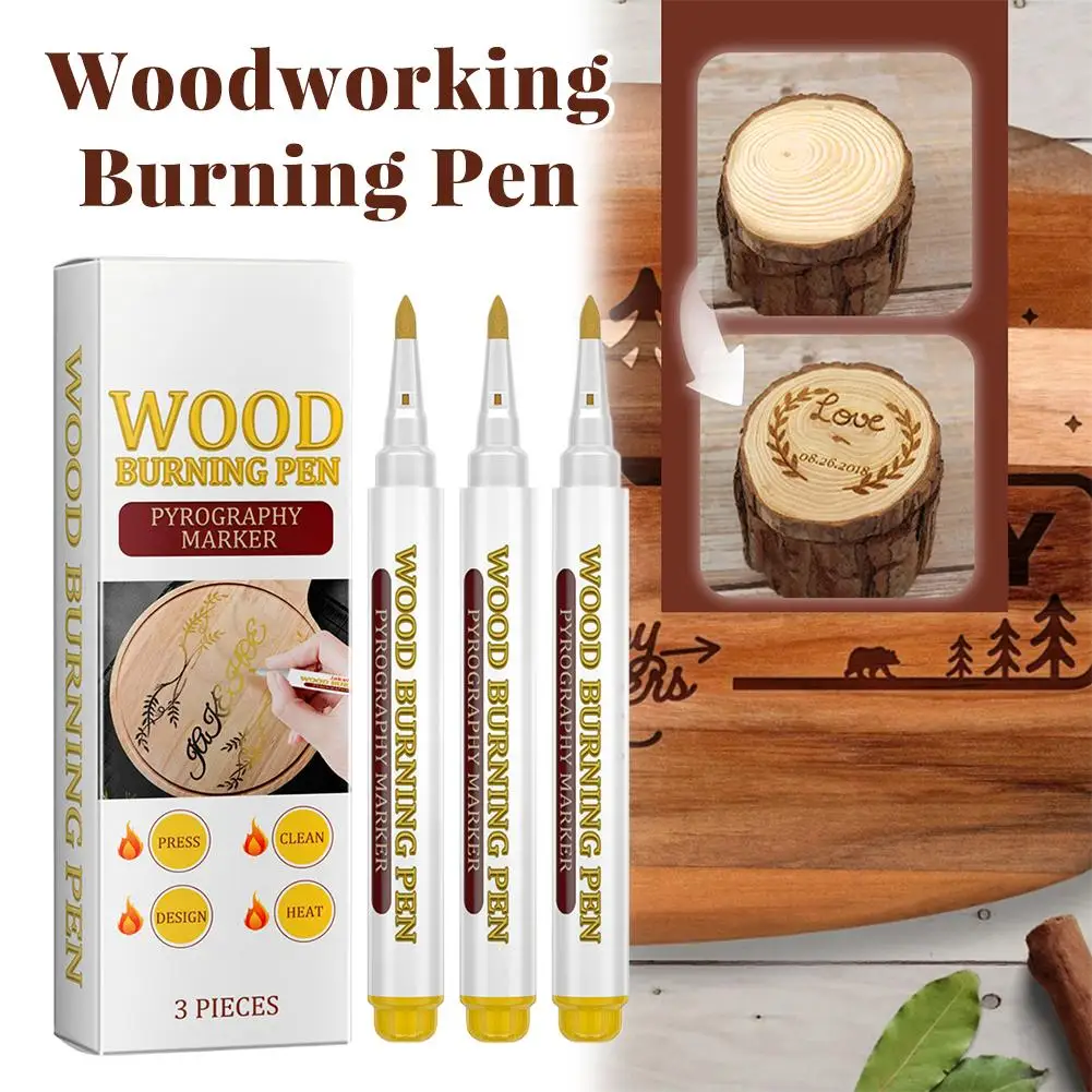 3Pcs Wood Burning Marker Pen DIY Design Wood Burning Brush Marker Pen Children's Artistic Handicraft Production Scorch Pens