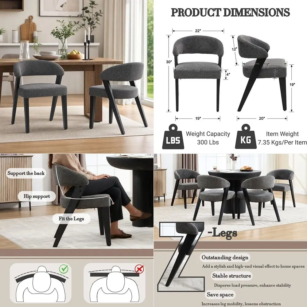 

Century Modern Dining Chairs Set of 6, Soft Cushion Upholstered Fabric Kitchen Chairs, Dark Beige