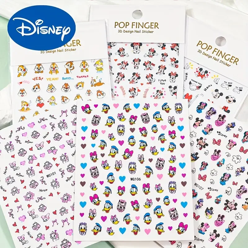 

1PCS New Disney Cute Cartoon Mary Cat Nail Sticker Anime Mickey Nail Supplies Donald Duck Stickers For Nails Lion King Stickers