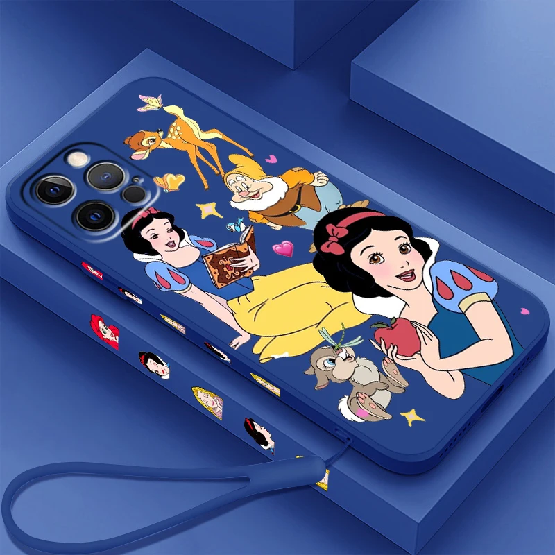 Disney Snow White Cute Liquid Left Rope For Apple iPhone 15 14 13 12 11 XS XR X 8 7 SE Pro Max Plus Mini Back Phone Case