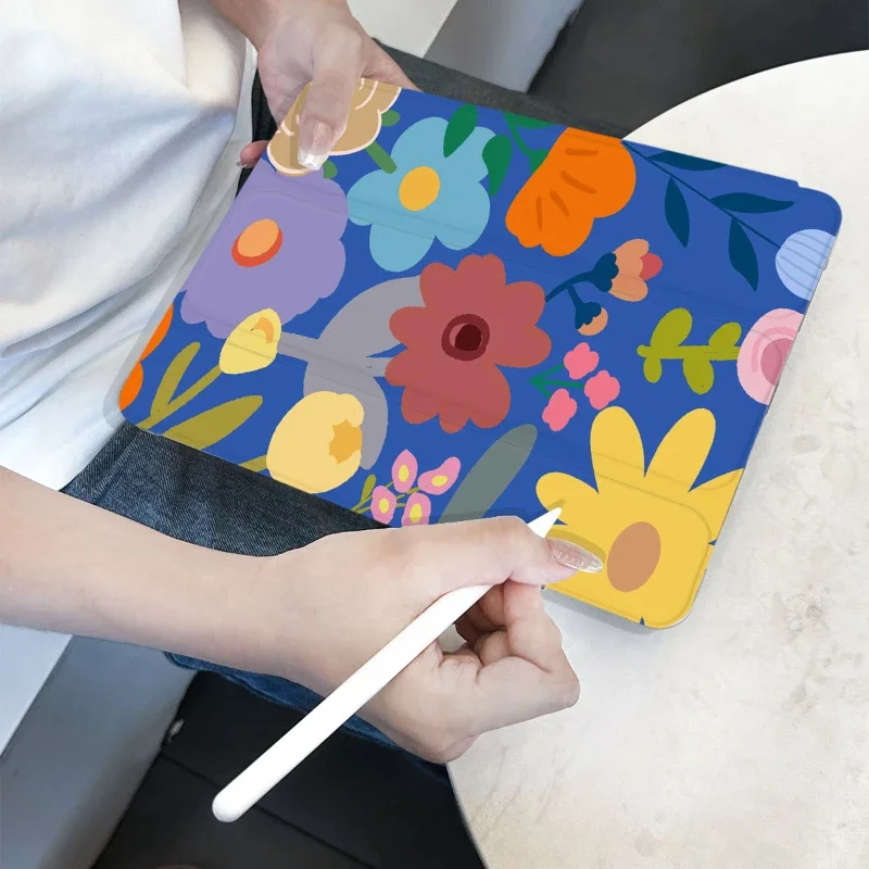 Smart PU Case for 10.2 9th 8th 7th Pro 11 2nd 3rd 4th Ipad 2017 10.5 Inch Colorful Flowers Smart Cover Case Ipad Mini6 8.3 Blue