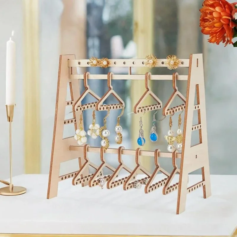 

Earring Display Stand Wooden Earrings Storage Jewelry Stand Mini Coat Hanger Rack for Showcase Dresser Retail Store Desktop Home