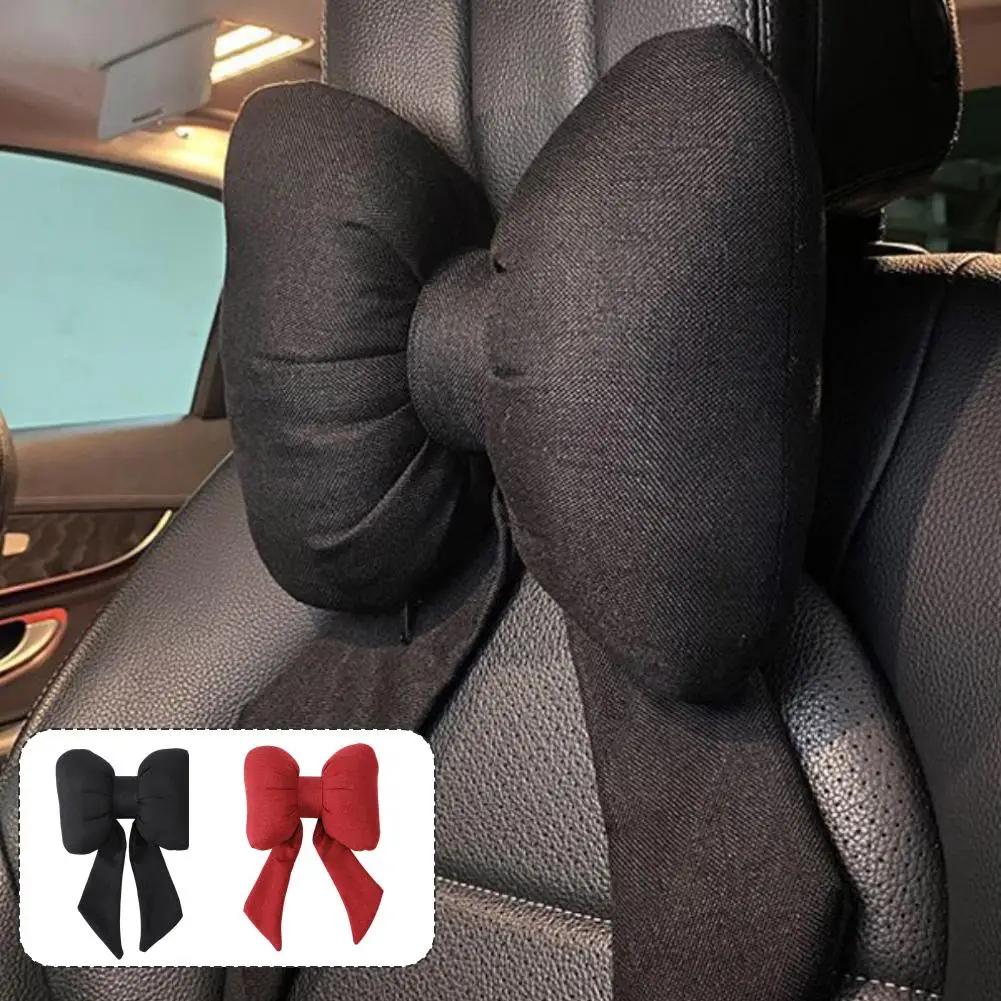 1PC Car Headrest Lumbar Rest Neck Pillow Backrest Car Linen And Seat Lumbar Streamer Headrest Rest Bow Cotton Car Pillow Ca X3B5