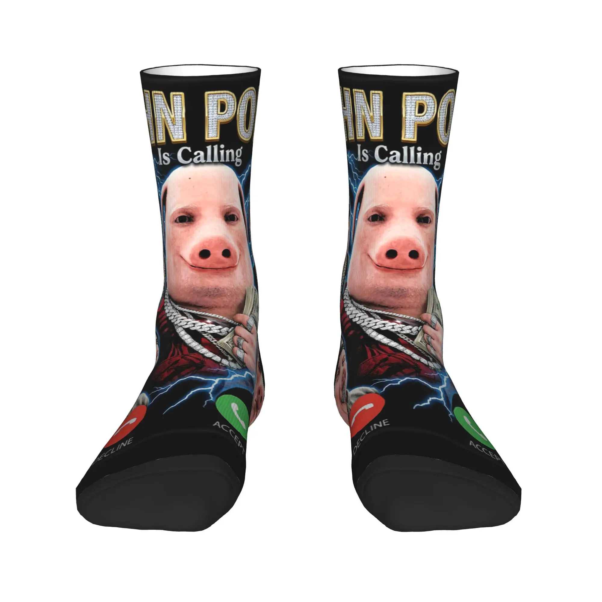 John Pork is Calling Meme Brainrot Stockings Men  Socks Comfortable Fashion Socks Spring Outdoor Non Slip Printed Socks Gift
