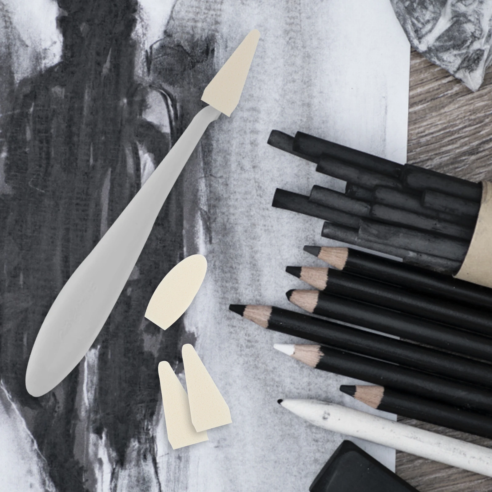 

40pcs Sketch Wipe Tools Replace Heads Drawing Correction Sponge Blending Stump Artist Eraser School Supplies Charcoal Rubbing