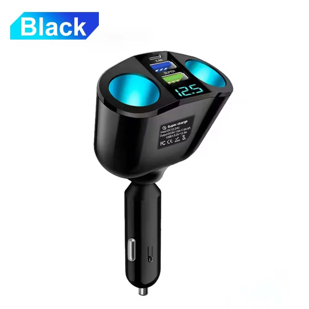 Adaptateur de chargeur de voiture à affichage numérique, plusieurs transformateurs peuvent être chargés en même temps, port touristique