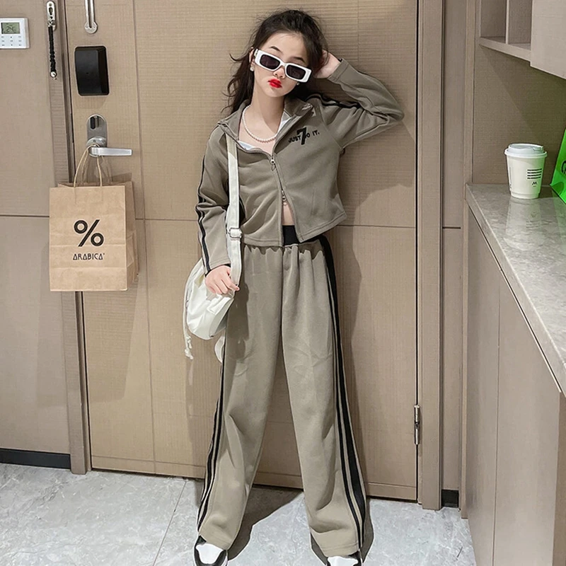 2023 New Fashion Girls Outfits Set Children\'s Teen Big Kids Spring Autumn Loose Sports Two-piece Suit Tracksuits for Children