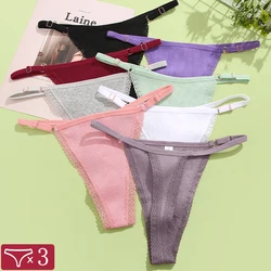 3Pcs/Set Women Sexy Cotton Thongs Adjustable Waist Low Waist G-String Panties Female Soft Breathable Lingerie Solid Underwear