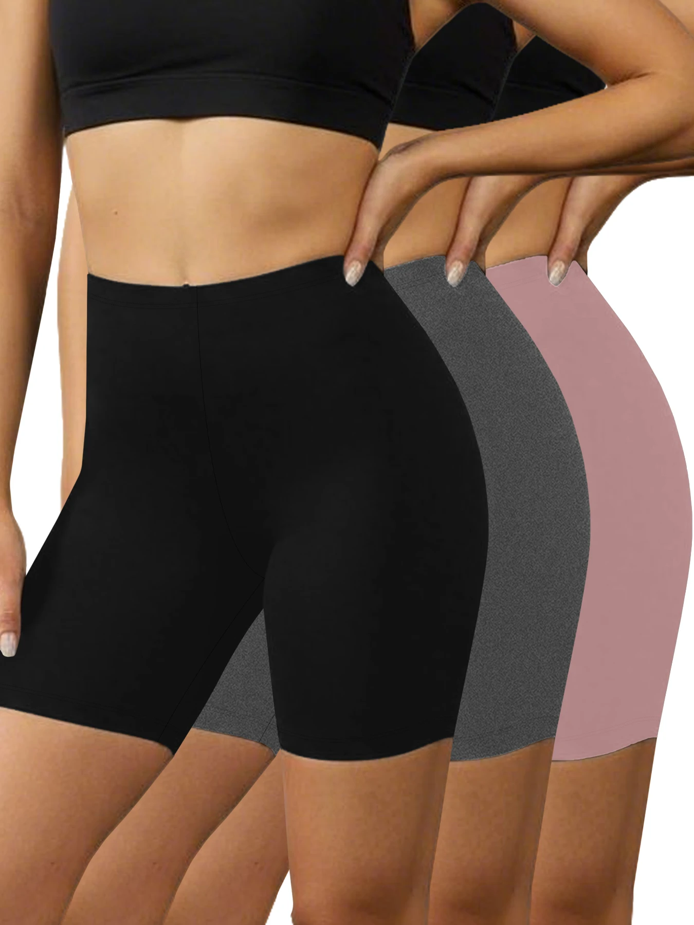 

3 Pack Women's Super Soft Biker Shorts High Stretchy No See Through Workout Running Yoga Athletic 6"Inseam Push Up Gym Fitness