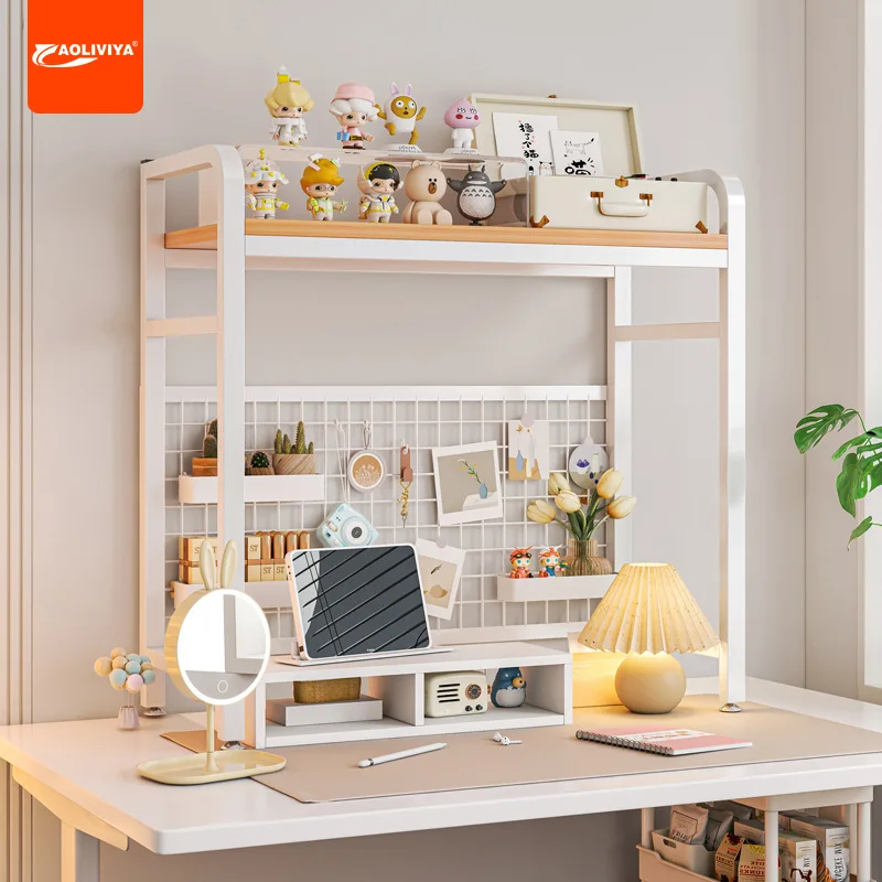 AOLIVIYA Desktop Shelf Grid Computer Desk Student Desk Hole Board Wrought Iron Storage Shelf Study Table Bookshelf