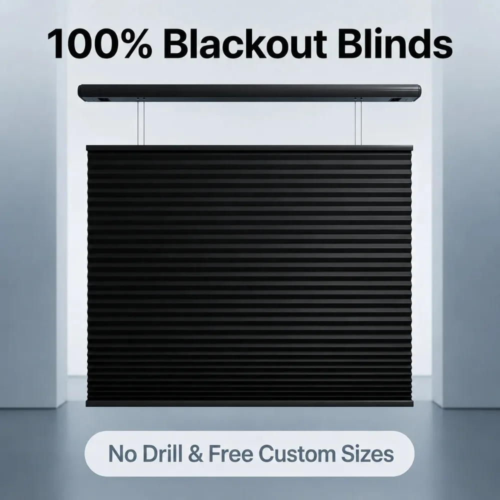 

Free Custom Size Blackout Honeycomb Blinds Easy Install Adjustable Cellular Blind No Drill Double Cells Shades for Window Door