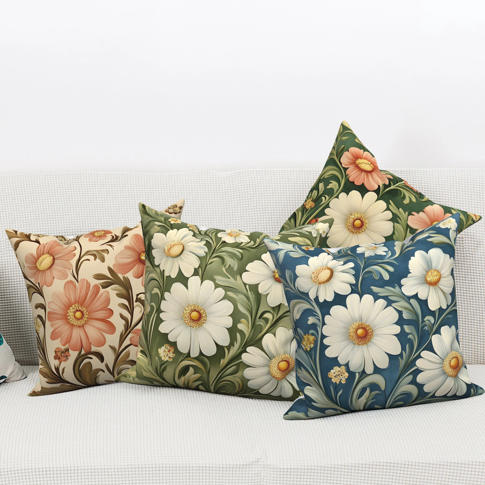 Rustic Floral Throw Pillow Covers Art Daisy Leaf Pillowcases Farmhouse Style Pillowcases for Sofa Couch Living Room Home Decor