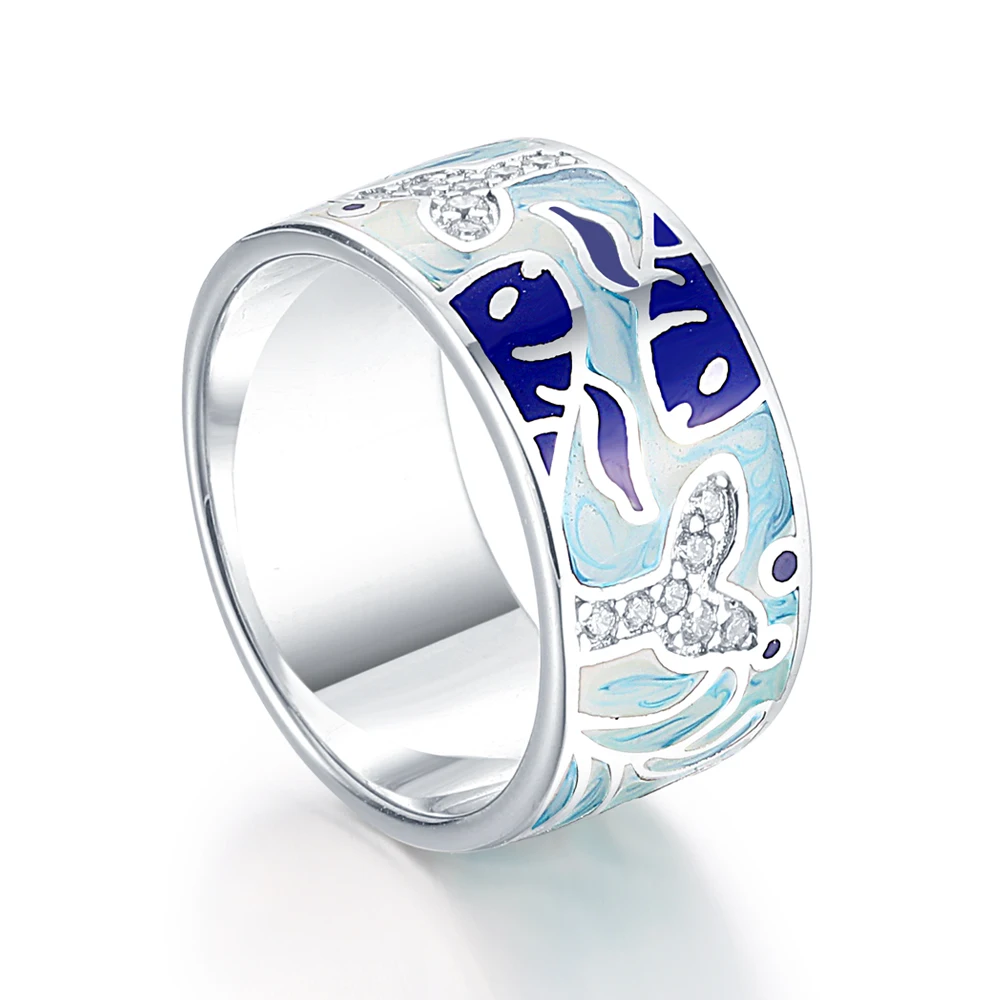 

Sun Star Ethnic Inspired Silver Jewelry Ring Gold Plated Fish Pattern Enamel Jewelry Ring for Women