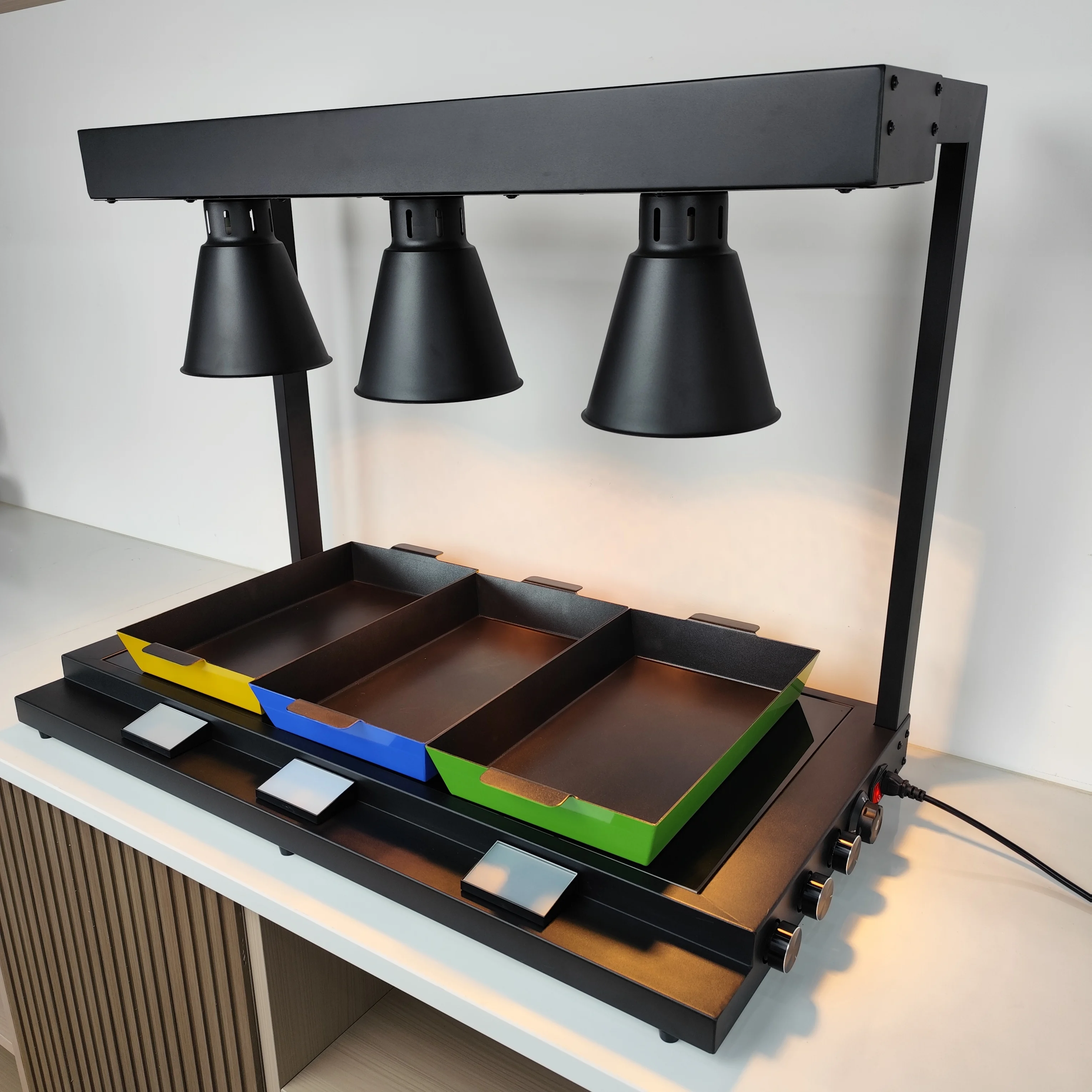 Black Dual-Sided Heating Warming Lamp Station with Infrared Lamp Food Warming Lamp  with Glass Warming Panel for Hotel Buffet - view 3