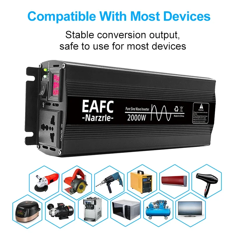 EAFC  Pure Sine Wave Inverter DC12V to AC 220V Auto Converter Power Inverter4000W 3000W 2000W Voltage Converter Car Solar Power