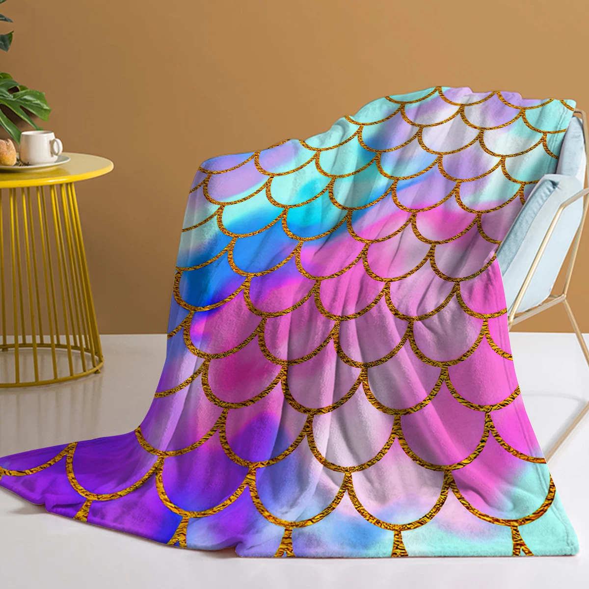 

Stunning Pastel Glitter Mermaid Scales Sparkle Pattern Throw Blanket Soft Cozy Fleece Flannel Throw Blanket for Couch Sofa Bed