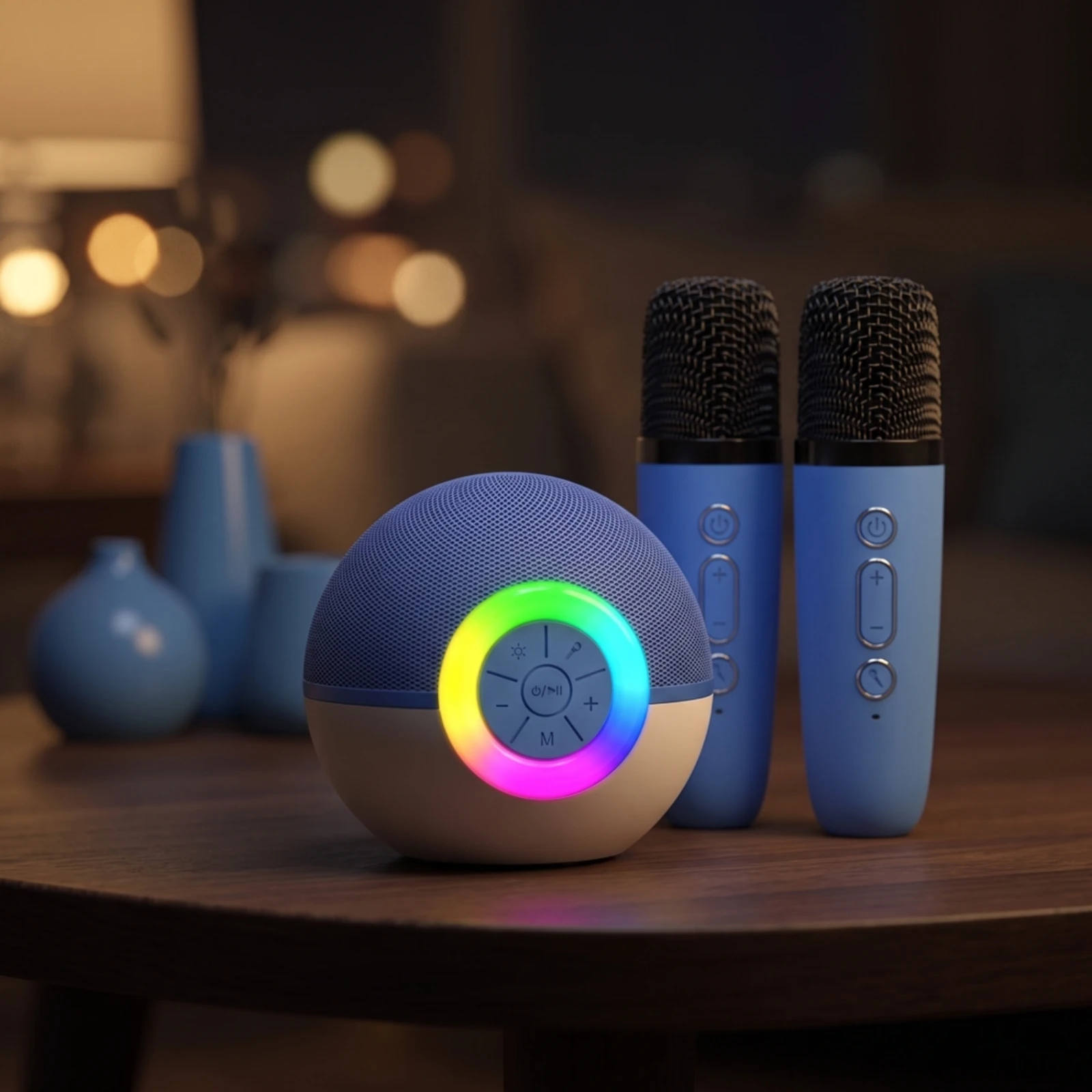 ワイヤレスマイク付きカラオケスピーカー-bluetooth歌唱スピーカー-2つのマイク付き-ポータブルカラオケマシン-ライトアップ機能付き