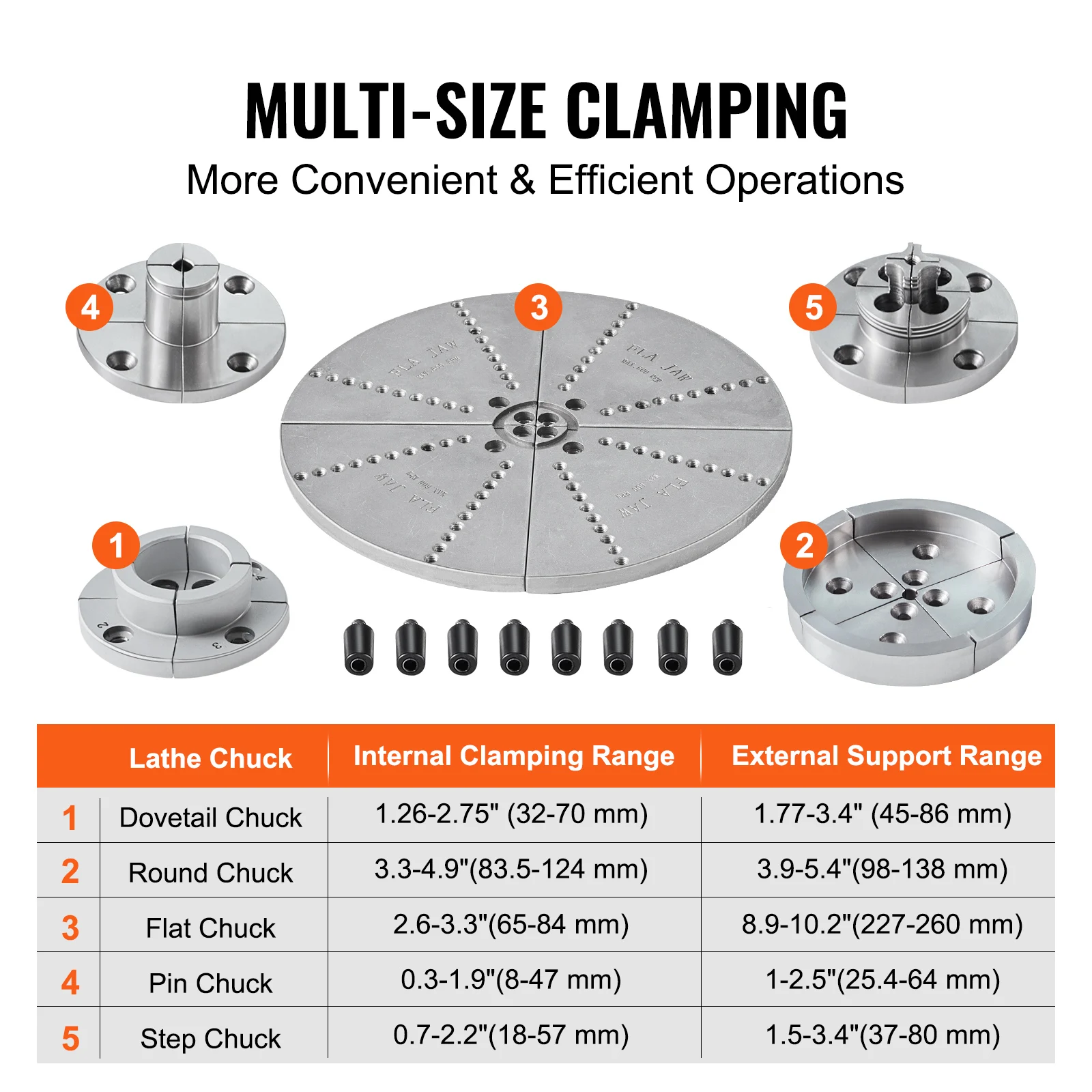 VEVOR-Torno Chuck Turning Machine, KP965, 4 Mandíbulas, 3,75 "de Diâmetro, Metal, 5 Conjuntos de Mandíbulas, Ferramenta de Auto-Centralização, Acessórios