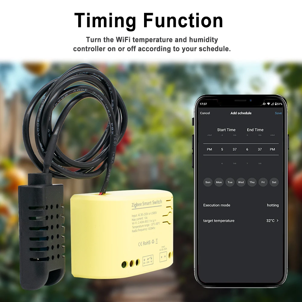 Zigbee sensor de monitoramento de temperatura e umidade ac DC7-32V 5-250v tuya módulo de interruptor inteligente 433 rf relé de controle remoto alexa