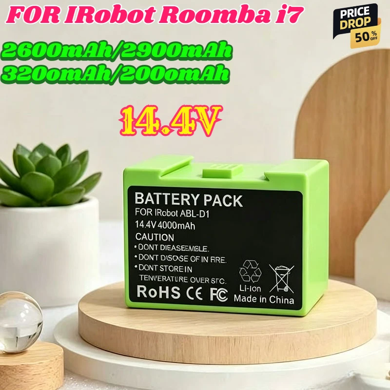 

14.4V 4000mAh I7 Battery Replacement for IRobot Roomba E and I Series I7+ E5 7150 7550 I3 3150 I3+ 3550 I4 4150 I4+ 4624864