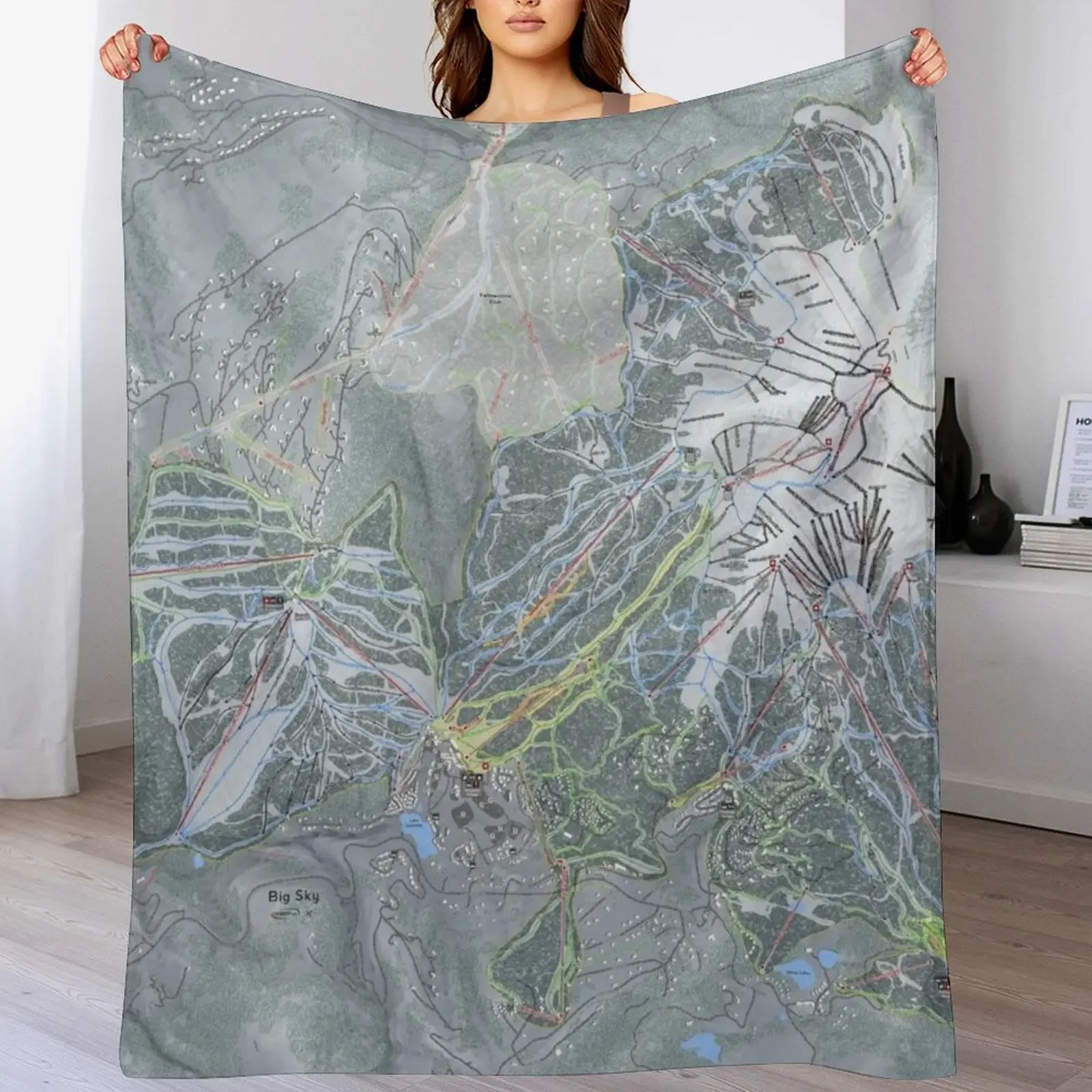 Big Sky Resort Trail Map Throw Blanket Stylish Warm Blanket for Living Room Bedroom