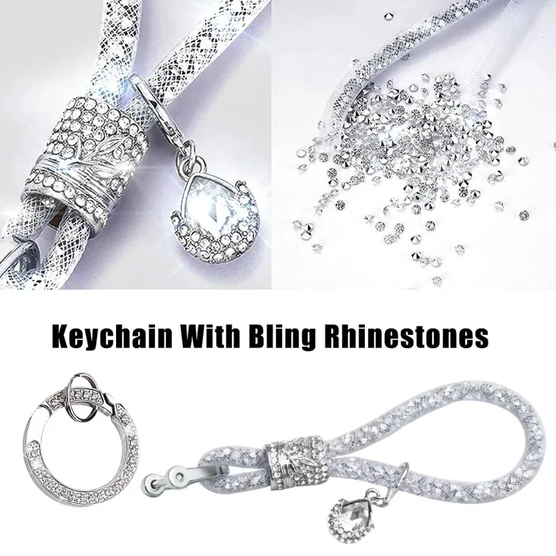 Universal Car Keychain Car Faux Crystal Keychain Ring Key Fob Accessories with Bling Rhinestones Replacement Pink Accessories