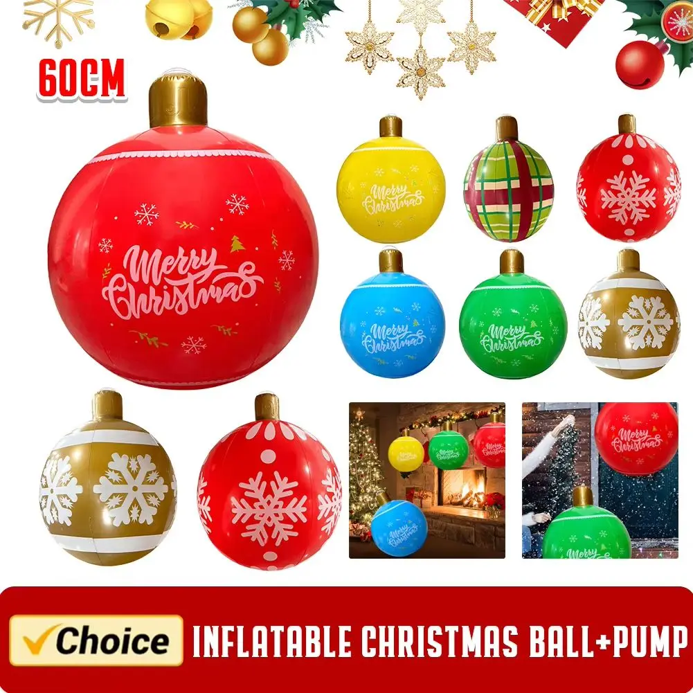 60cm/40cm PVC Inflatable Christmas Decor Ball Ornament Large Outdoor Decorated Ball New Years Christmas Ornaments Holiday Decor