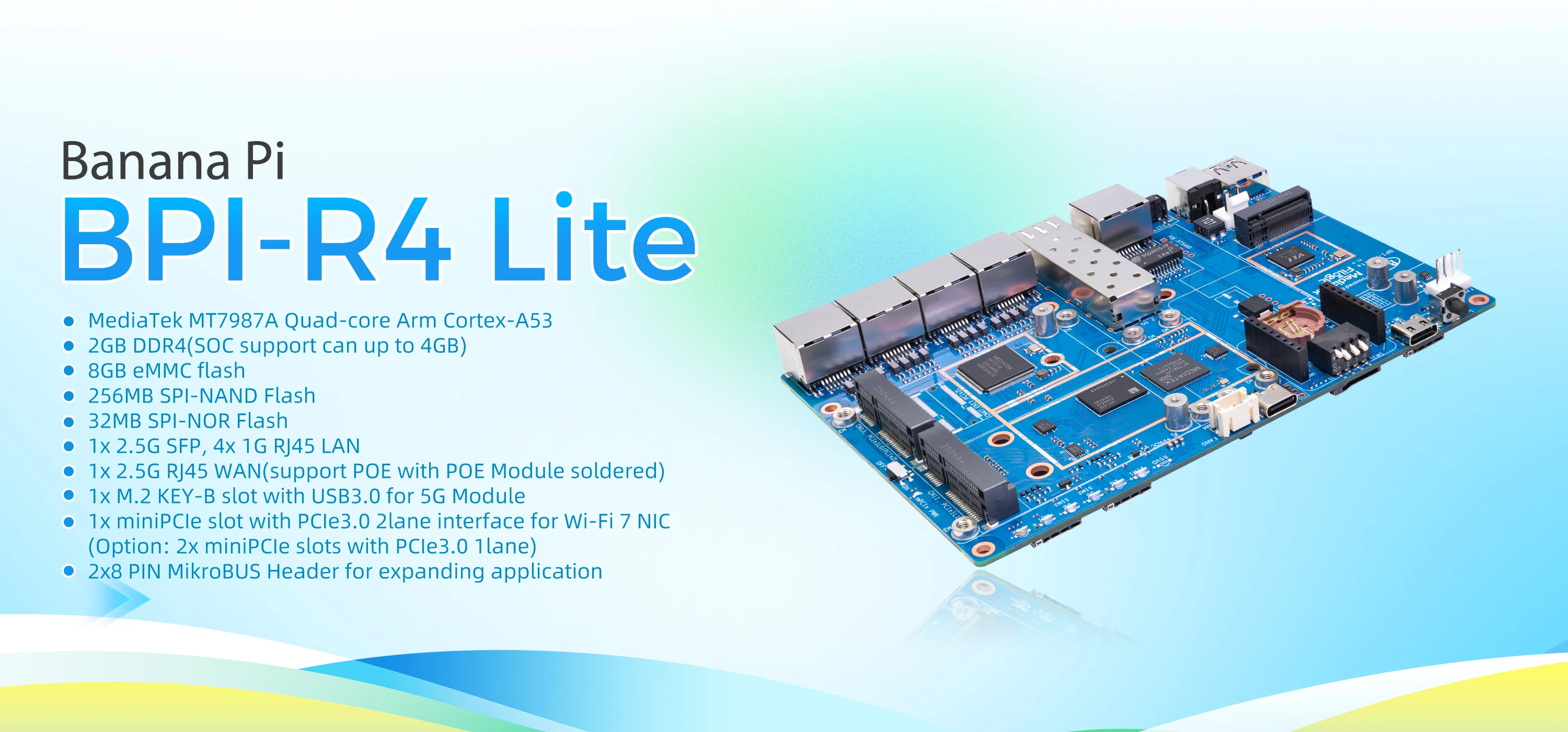 Banana Pi BPI-R3 Router Board With MediaTek MT7986(Filogic 830),Support Wi-Fi 6/6E,2.5GbE SFP