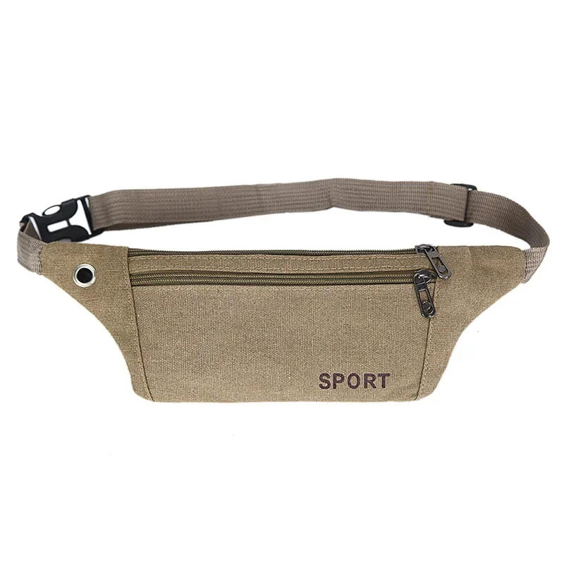 Men Running Purses Casual Durable Fanny Waist Pack Male Waist Bags Belt Canvas Hip Bum Bag Pouch Three Zipper Pocket