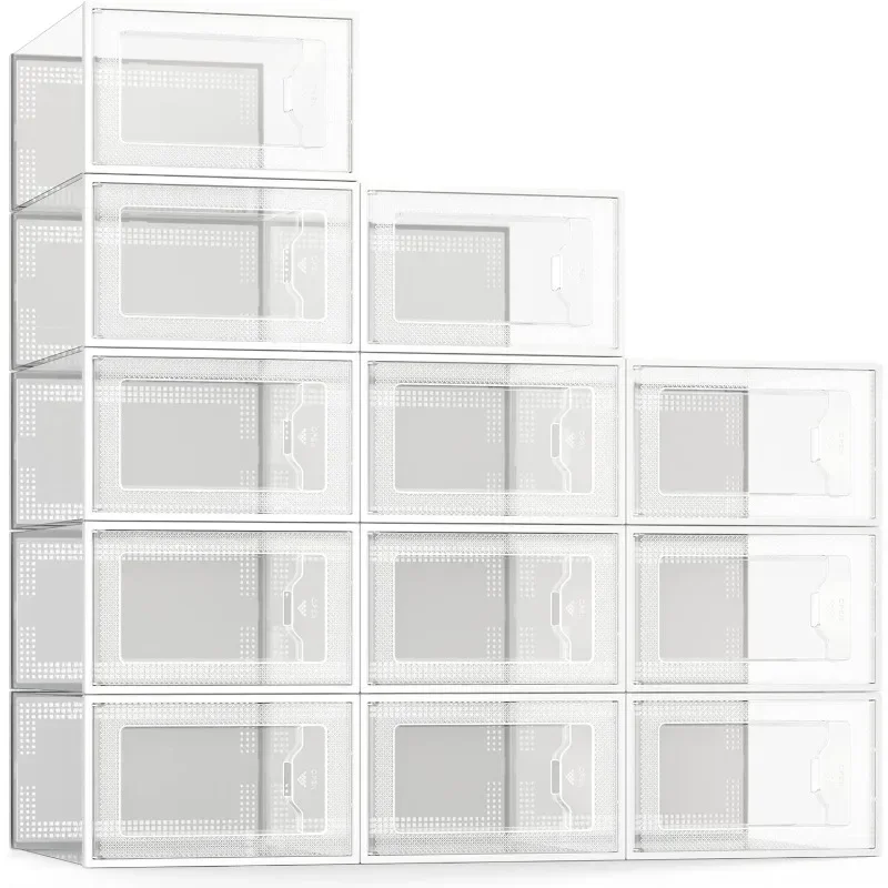 

Clear Plastic Stackable Shoe Organizer for Closet, Space Saving Foldable Shoe Rack Sneaker Container Bin Holder