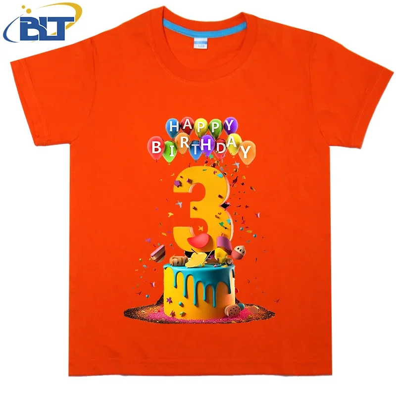 Happy Birthday for 3 year kids T-shirt summer children's cotton short-sleeved boys and girls gift