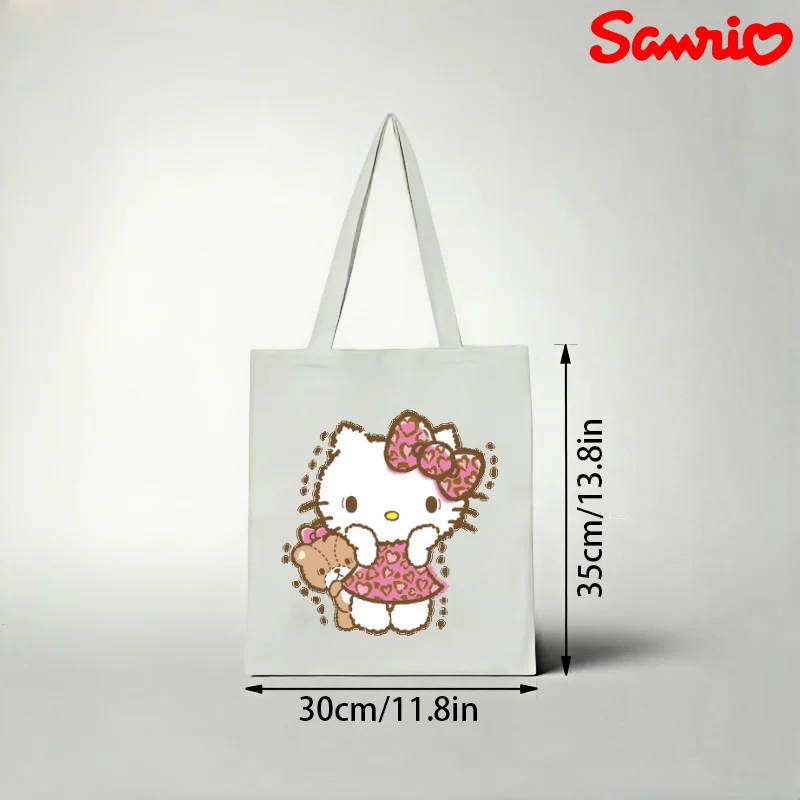 

1pc Sanrio Hello Kitty Canvas Tote Bag, Leopard Print Bow & Dress Casual Shoulder Bag, Eco-friendly Reusable Handbag