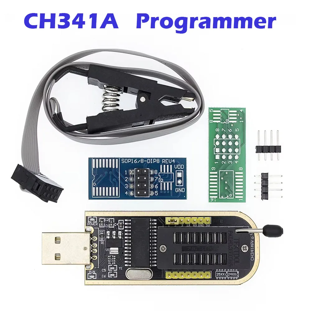 

CH341A Programmer for EEPROM BIOS 24 25 Series USB Interface Module for SOIC8 SOP8 Test Clip for EEPROM 93CXX 25CXX 24CXX