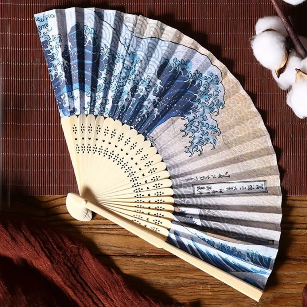 Paper Folding Fan New Bamboo Handle Japanese Style Props Fan Home Decoration Bamboo Fan