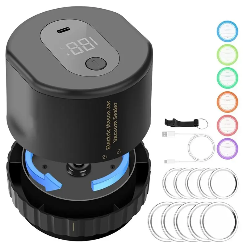 AB06 3X vacuümsealer, brede mond en normale mond inblikkende deksel machineset voor voedselopslag zwart