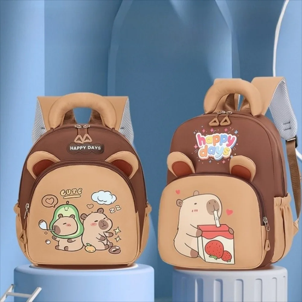 

Милый мультяшный рюкзак с капибарой, нейлоновый большой вместительный школьный рюкзак с капибарой, легкий рюкзак с несколькими карманами для детского сада