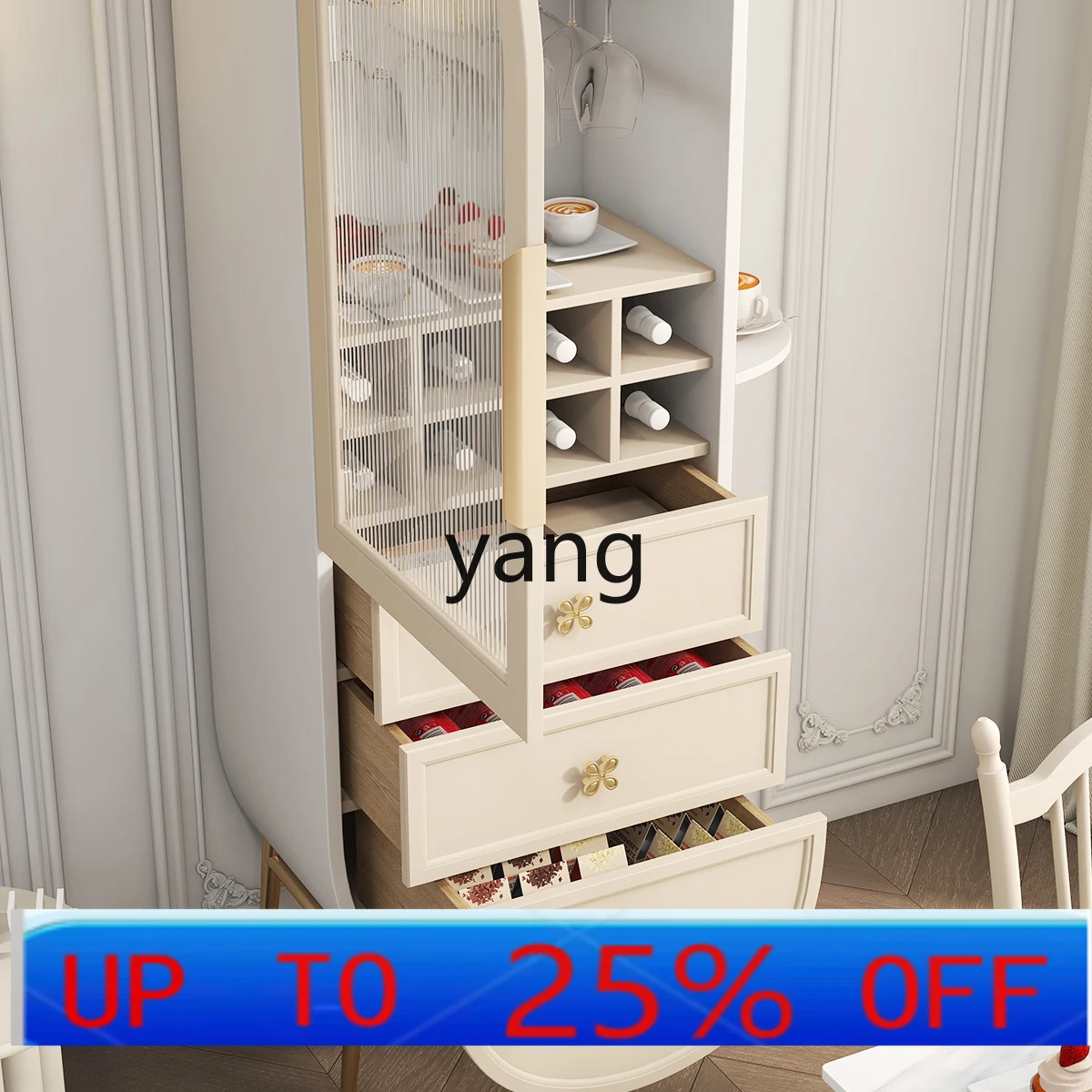 

lmm Cream Style Single Door Changhong Glass Wine Cabinet Decorative Multi-Functional Dining Room Dining Side Display Cabinet