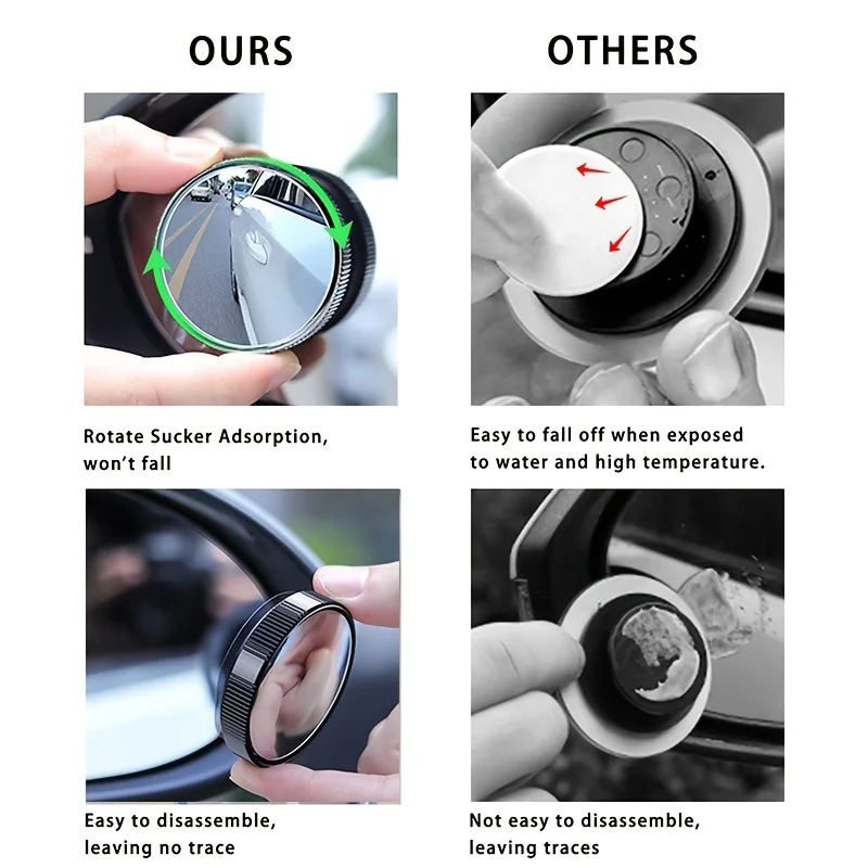 2 pezzi nuova ventosa per auto specchietto retrovisore universale specchio per punto cieco grandangolare in retromarcia piccolo specchio rotondo