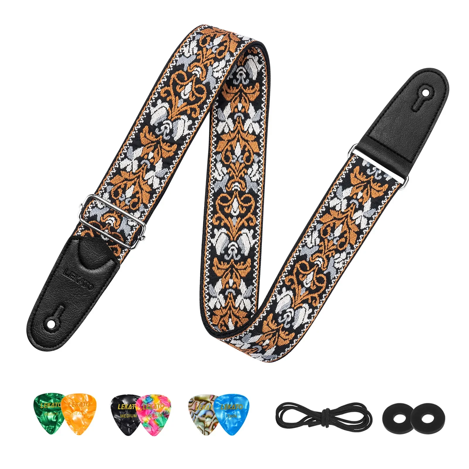 Lekato Botanical Guitar Strap Floral Jacquard Embroidery Design W/padded 2
