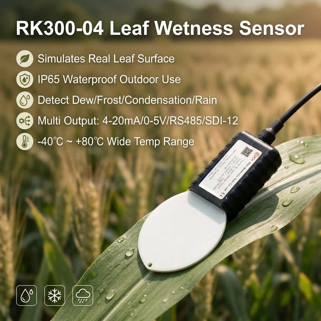 

RK300-04 Smart Farming Leaf Wetness Sensor Simulated Blade Design Measures Fog Rainfall Condensation for Greenhouse Monitoring
