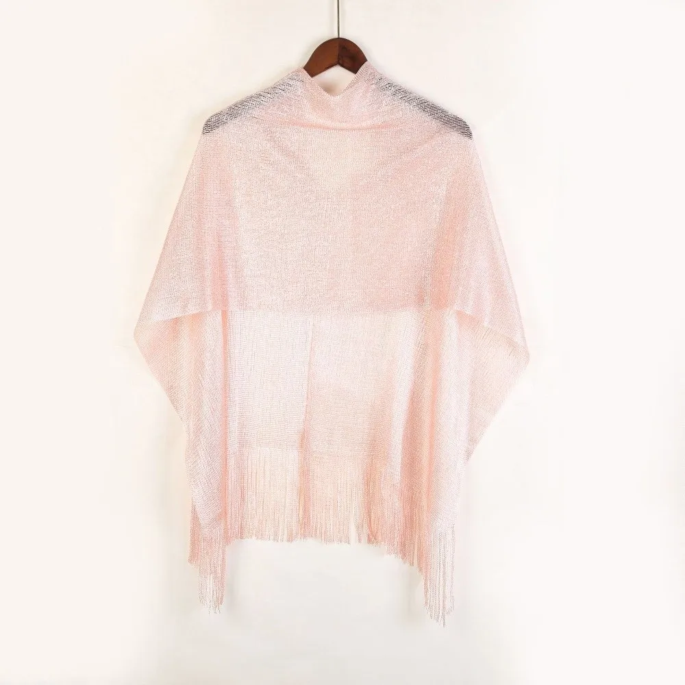 New Gold Silver Shiny Women Scarf Lace Tassel Bright Silk Silk Shawl Sun Protection Evening Dress Scarf Summer Wear