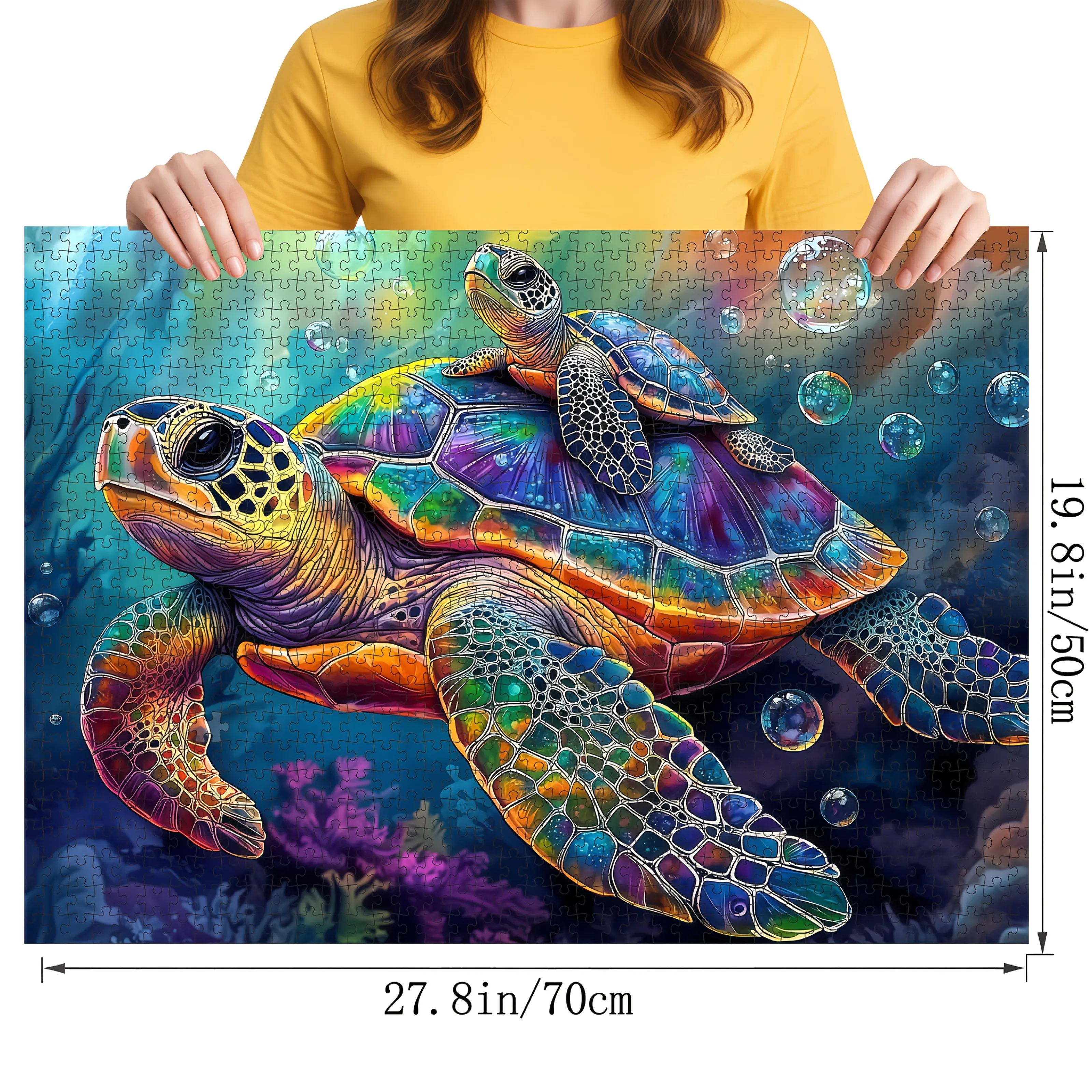 1000피스 거북이와 어린이 퍼즐 - 두꺼운 대형 직소 퍼즐 장난감 (성인용), 가족 상호작용 게임, DIY 홈 데코 두뇌 자극 게임