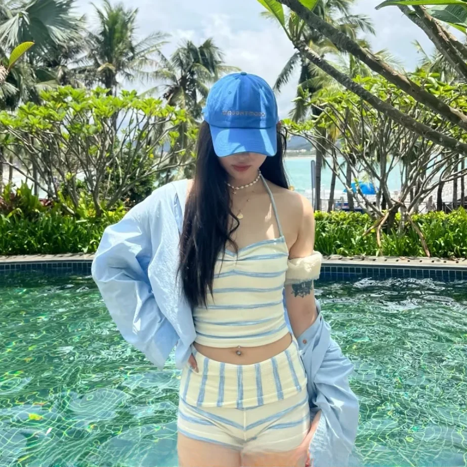 

Женский раздельный купальник Aron Color Striped Fre Sweet Girl Ne Hanging Conservative Hot Spring, модная пляжная одежда для отдыха