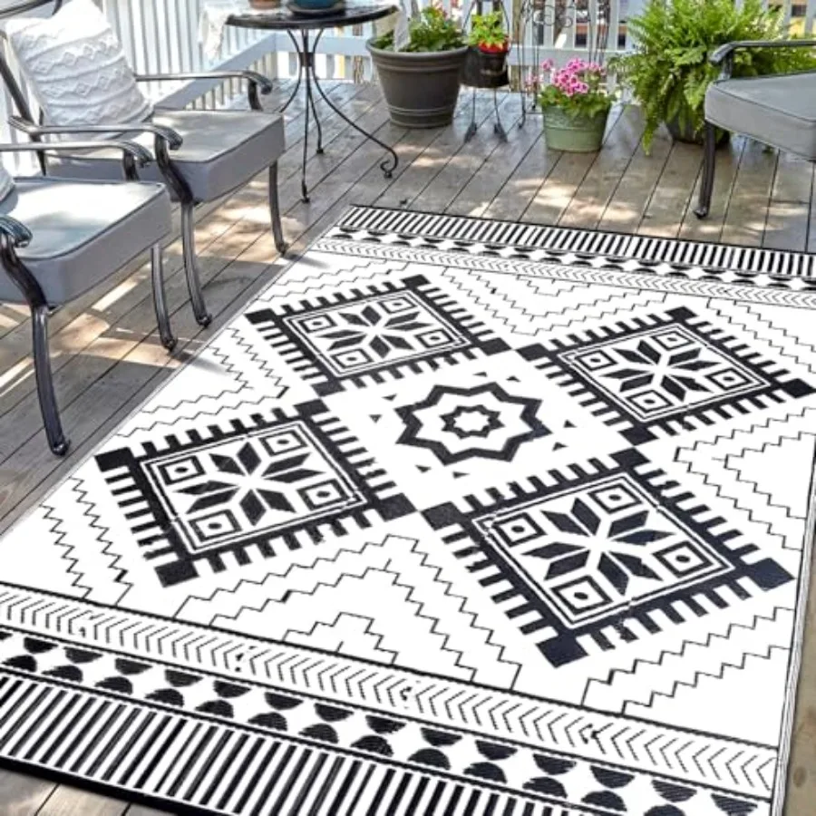 

Waterproof Outdoor Rug 9x12ft, Boho Reversible Plastic Straw Mat for Patio RV Deck Porch Backyard Balcony Camping Picnic Beach