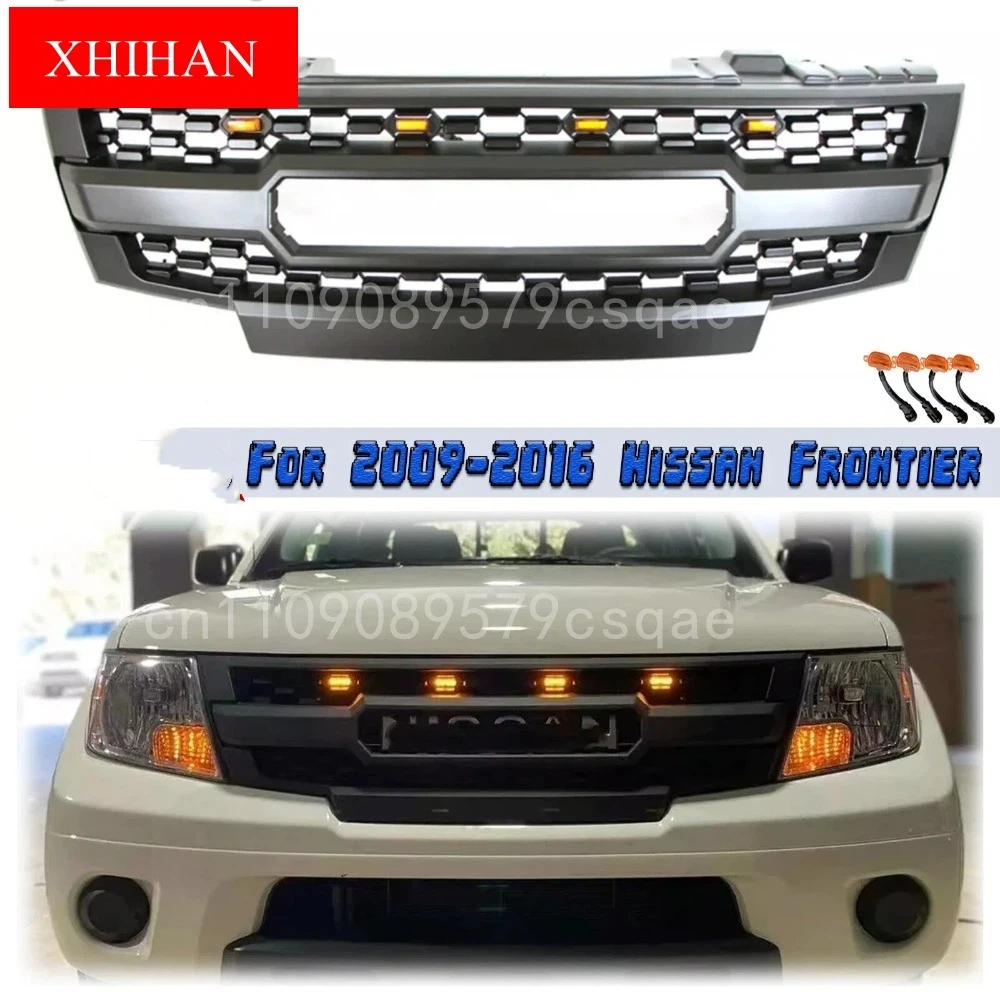 

For 2009-2016 Nissan Frontier Front Grille Bumper Black Grill W/Lights Letters