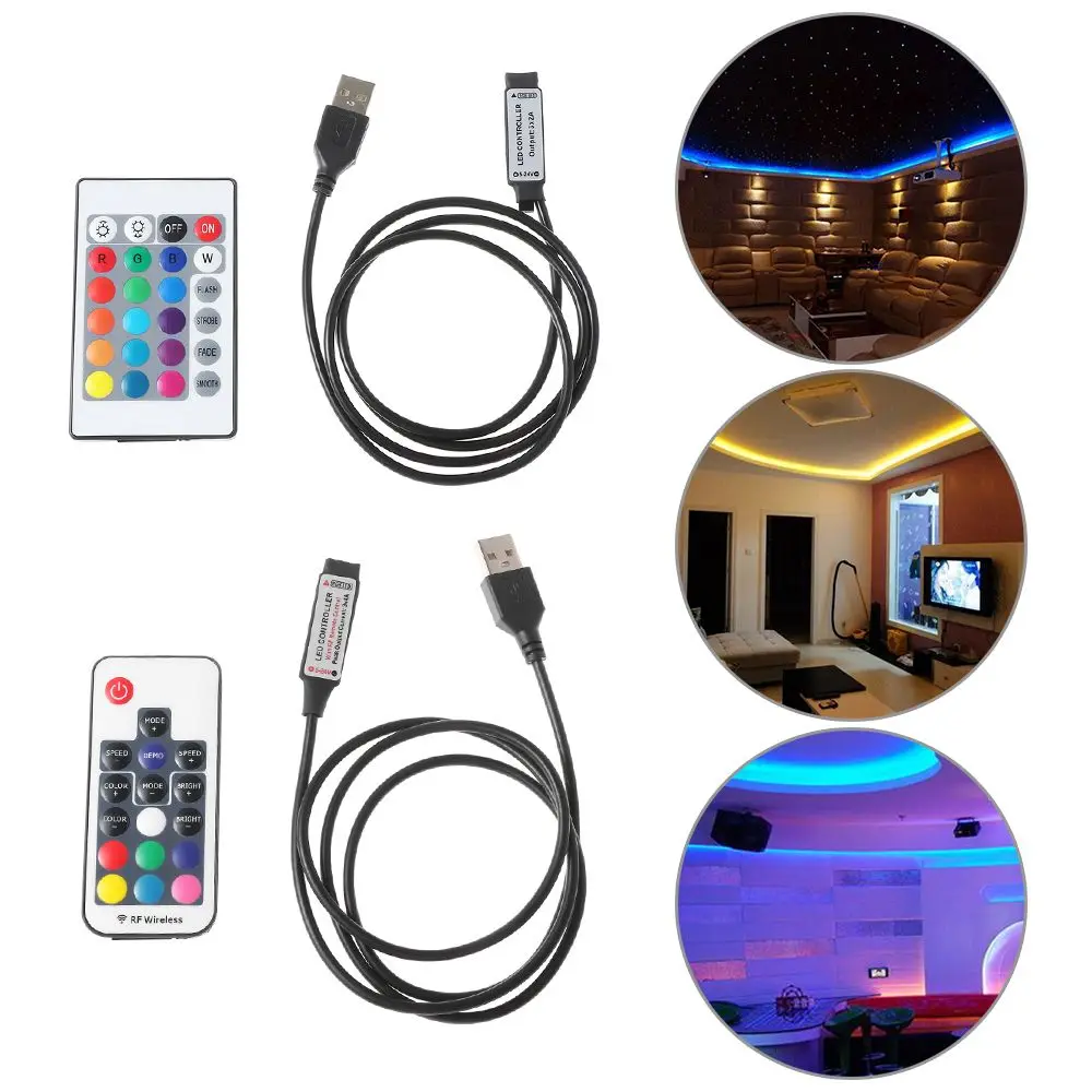 For RGB 3528 5050 Led Strip  4Pin Adaptor IR RF Remote Controller 24/17/3 Key USB