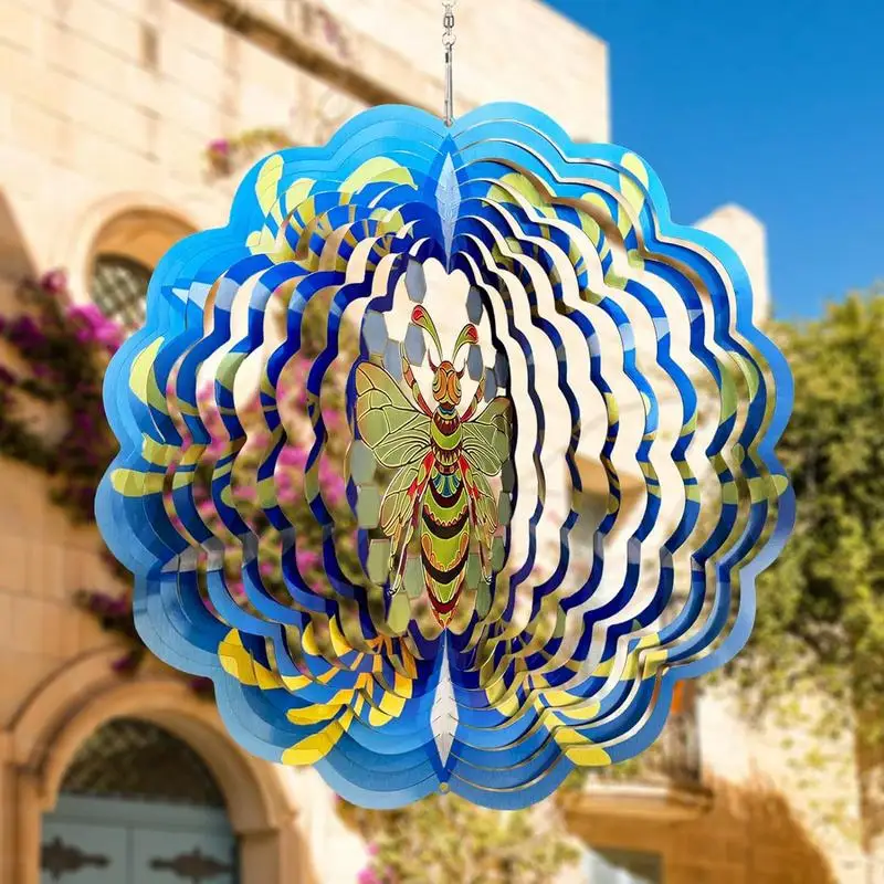 

Animal Wind Spinners 3D Stainless Steel Bee Wind Sculpture Hangable Wind Kinetic Sculpture Decorative Colorful Ornament For Yard