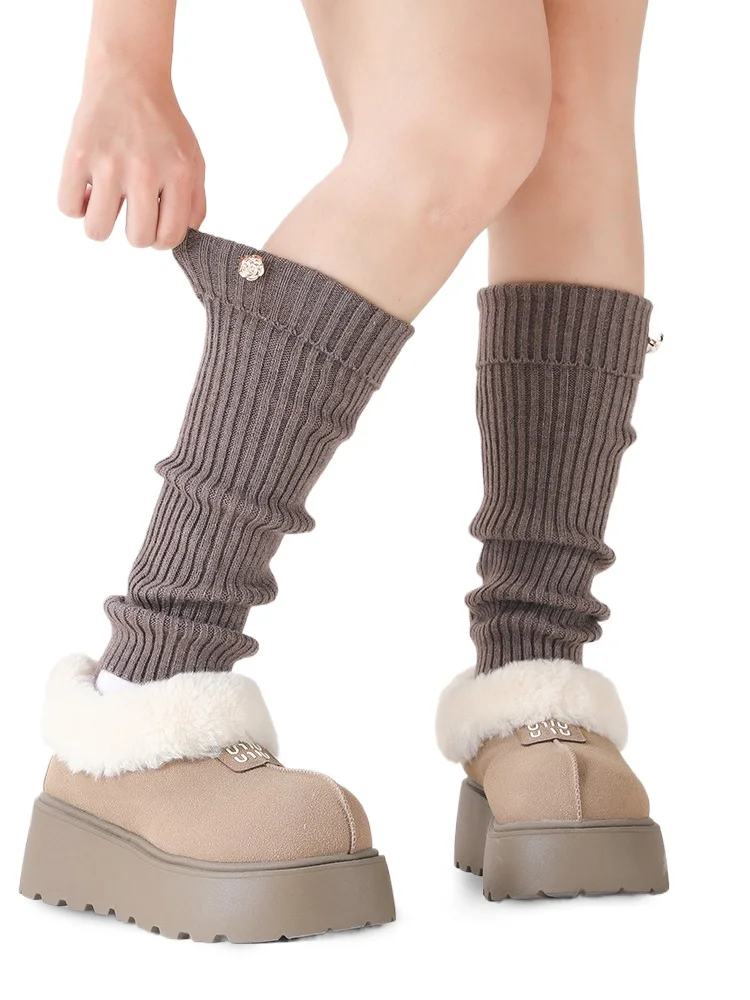 Women Ribbed Leg Warmers with Deco Button JK Real Wool Blend Ankle Trim Boot Socks Autumn Winter Foot Cover Pressure-Free Y2k