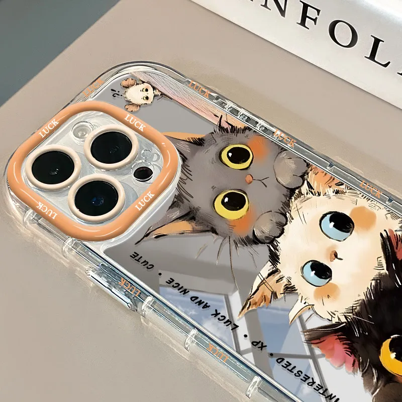 Niedliches Kätzchen, Liebliche Katze, Luftkissen-Spiegel-Handyhülle für iPhone 17 15 14 16 Pro Max 13 12 11 Pro XR XS 7 8 Plus 17Air Art Cover – Detail 3
